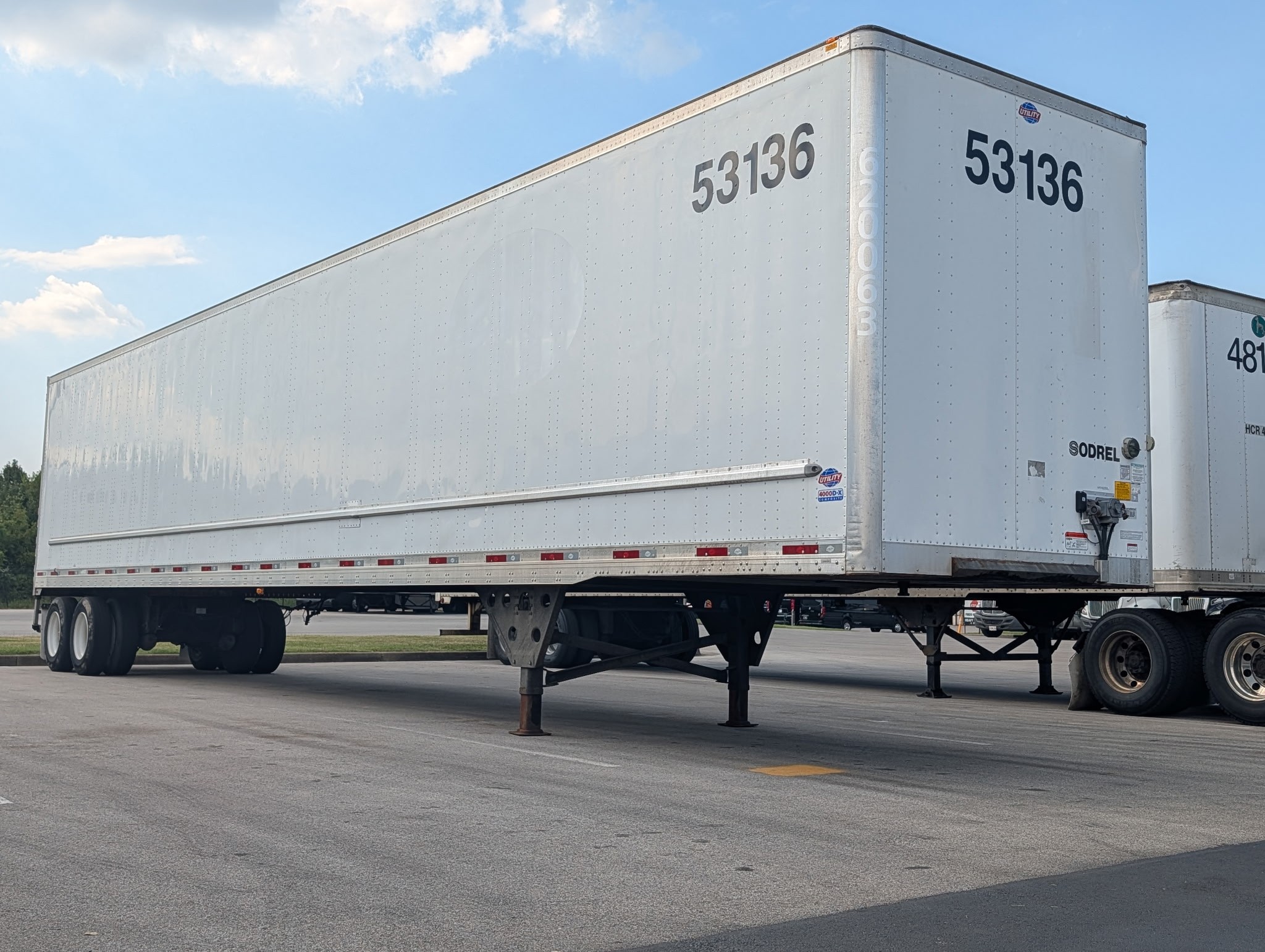 53' dry van trailer parked in lot
